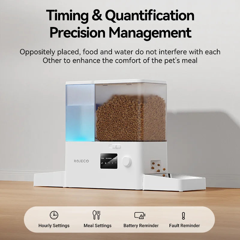 ROJECO Automatic Pet Feeder Gravity Water Fountain 8.5L 2 In 1 WIFI Remote Control Smart Cat Dog Kibble Dispenser Water Drinker