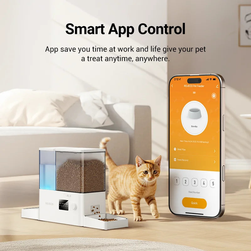 ROJECO Automatic Pet Feeder Gravity Water Fountain 8.5L 2 In 1 WIFI Remote Control Smart Cat Dog Kibble Dispenser Water Drinker