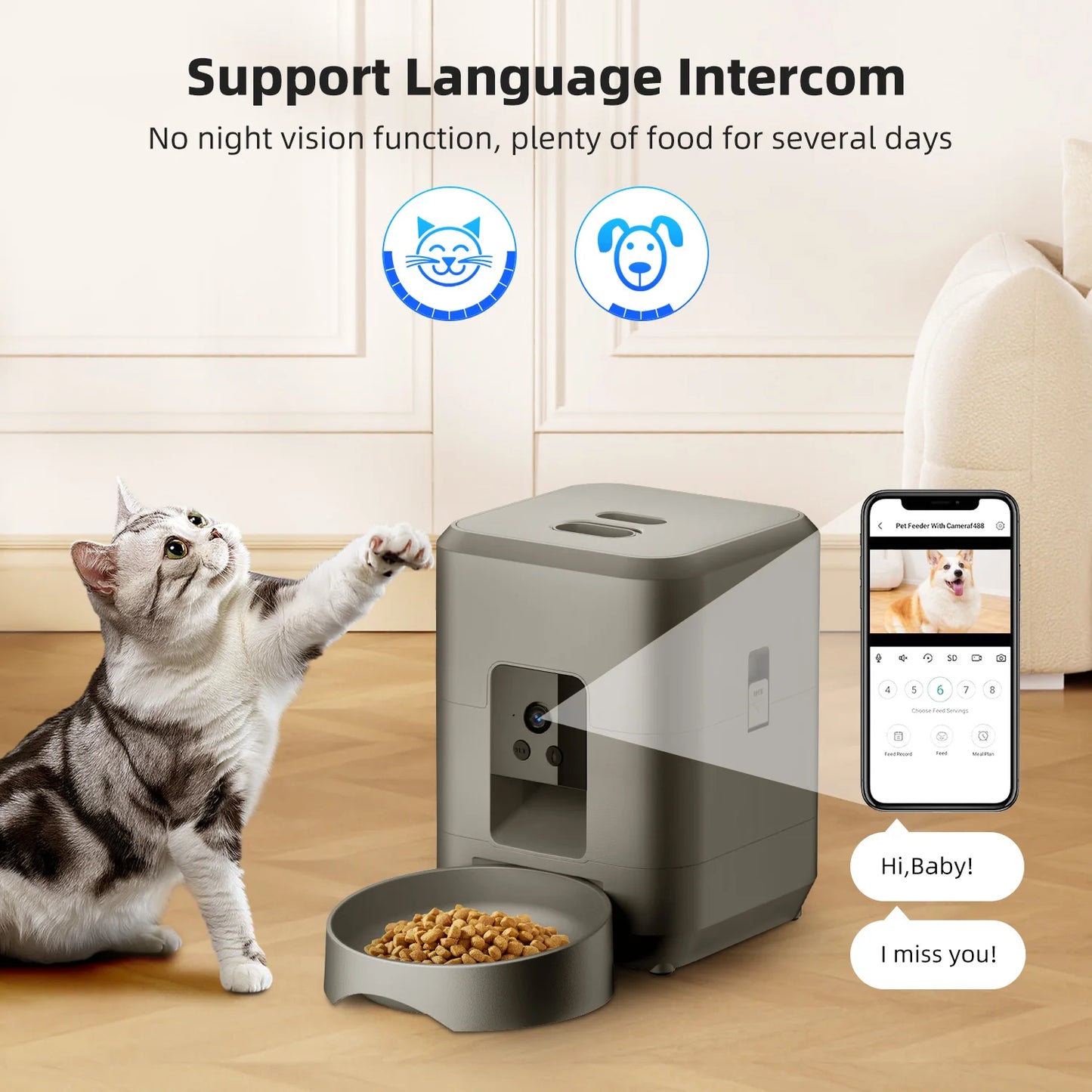 2.4G WiFi Automatic Cat Feeder with Camera Video with Night Vision 2L Automatic Pet Feeder Smart Dog Feeder Cat Food Dispenser